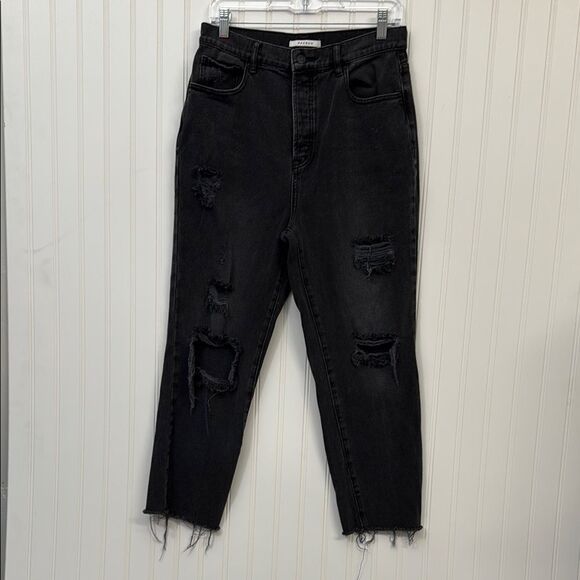 Pacsun High Rise Straight Distressed Black Jeans Raw Hem Cut Edge Button Fly - Picture 2 of 9